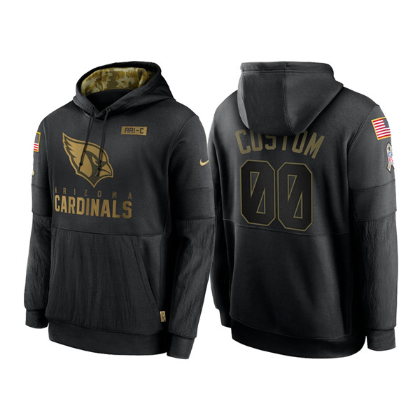 Men's Arizona Cardinals 2020 Customize Black Salute to Service Sideline Therma Pullover Hoodie
